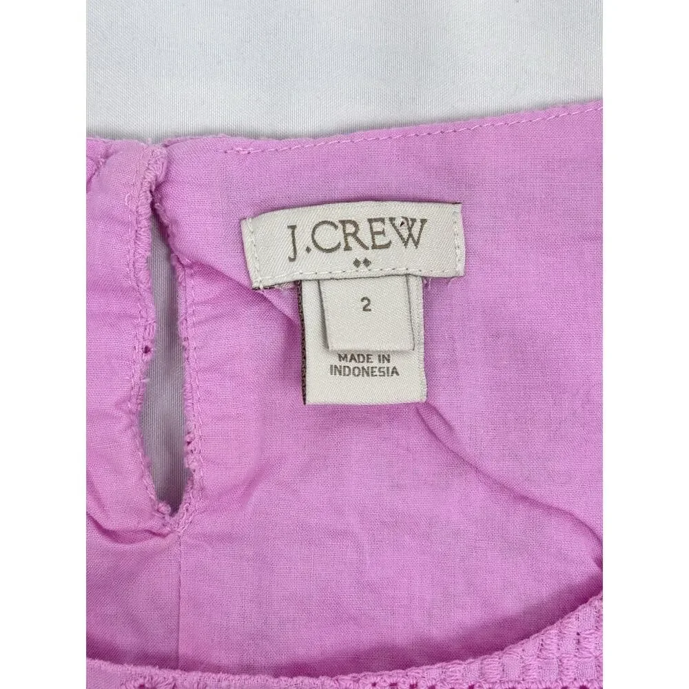 J.Crew Pink Eyelet Lace Short Sleeve Round Neck Cotton Boxy Fit Top Blouse Sz 2